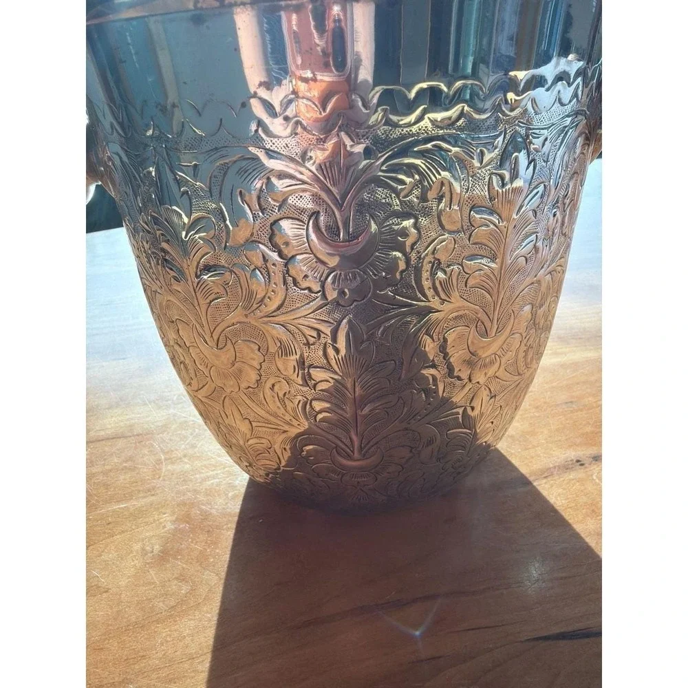 Vintage William Adams Silverplate Repousse‎ Ice Bucket with Lid and Handles